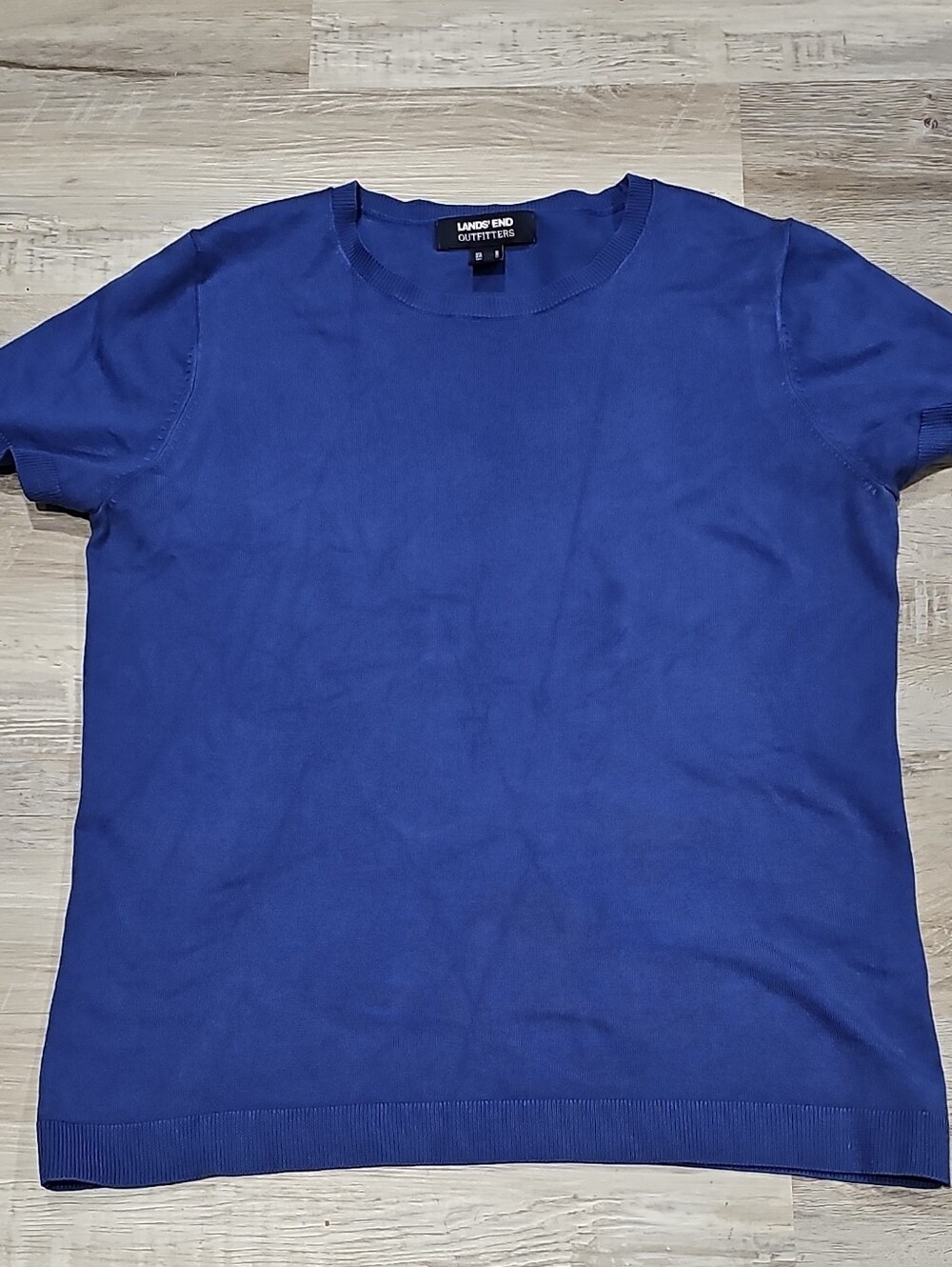 Lands' End Women's Blue Crew Neck Short Sleeve Sweater M